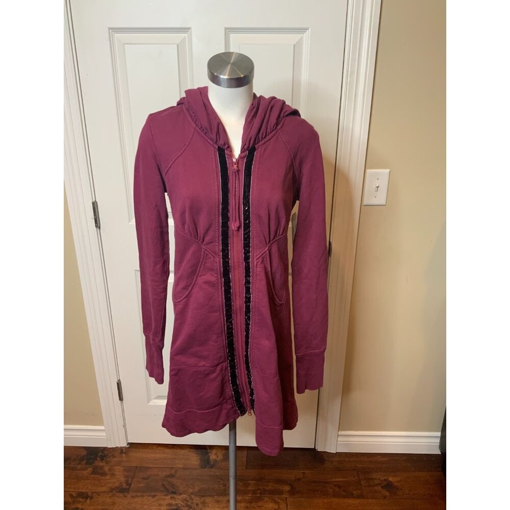 Prairie Underground Maroon Long Cloak Hoodie Zip-Up Velvet Trim & Pockets Size S